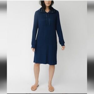 NWT Cozy Earth Rib Knit Bamboo Navy Blue Hoodie Dress